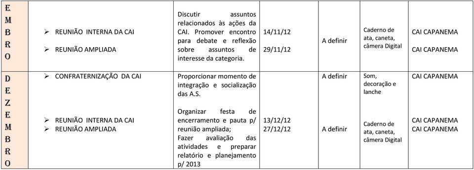 14/11/12 29/11/12 D Z CNFTNIZÇÃ D CI UNIÃ INTN D CI UNIÃ PLID Proporcionar momento de integração e socialização