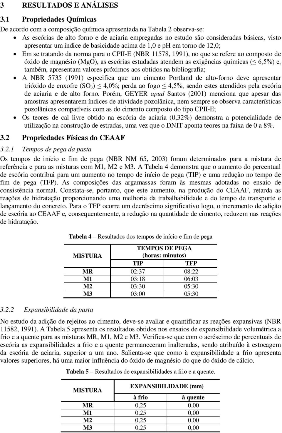 índice de basicidade acima de 1,0 e ph em torno de 12,0; Em se tratando da norma para o PII-E (NBR 11578, 1991), no que se refere ao composto de óxido de magnésio (go), as escórias estudadas atendem