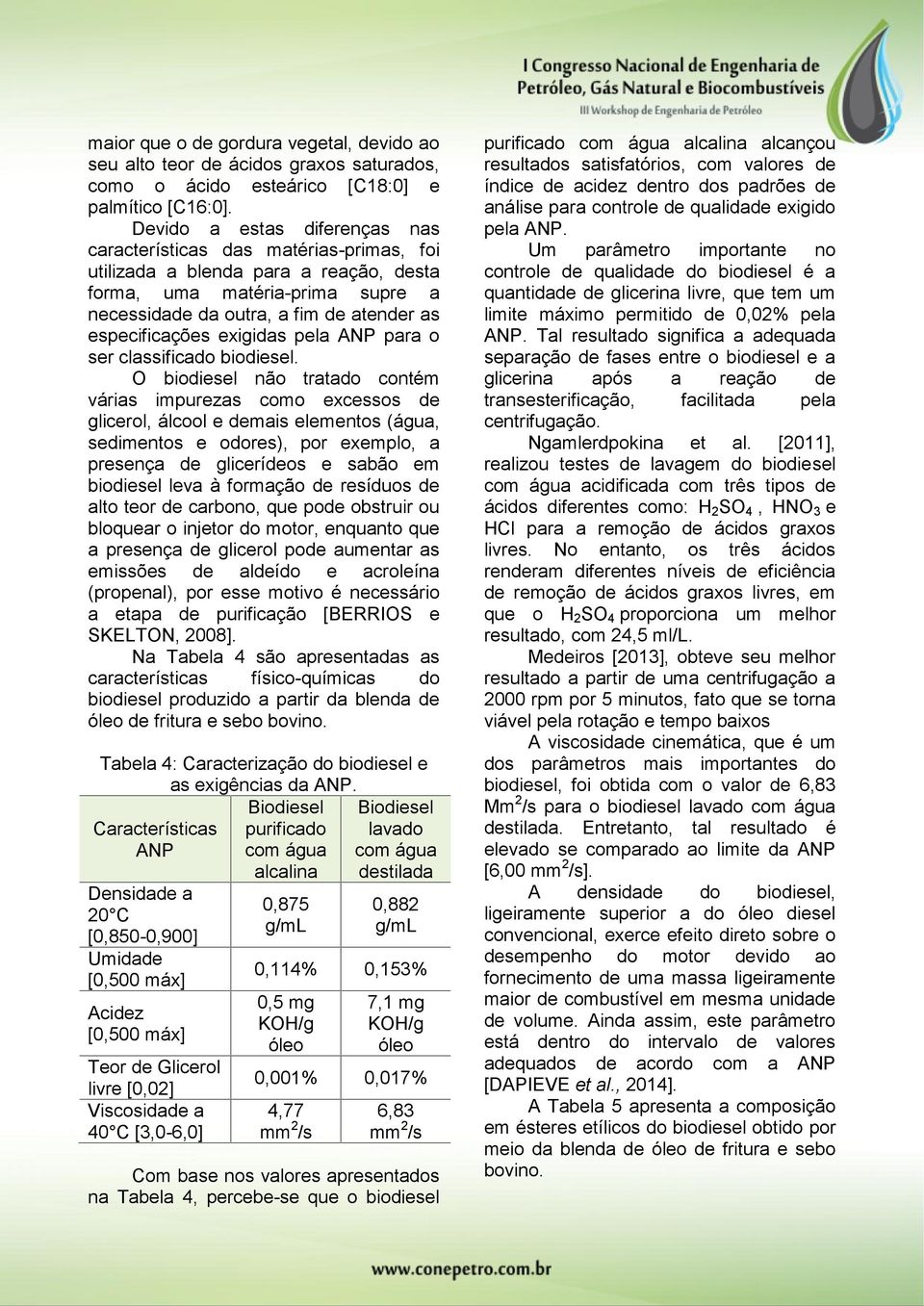 especificações exigidas pela ANP para o ser classificado biodiesel.