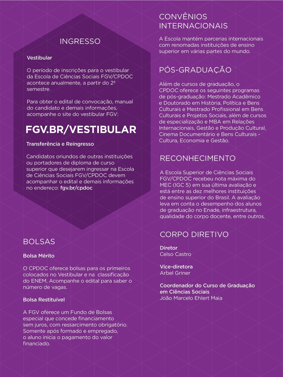 Para obter o edital de convocação, manual do candidato e demais informações, acompanhe o site do vestibular FGV: FGV.