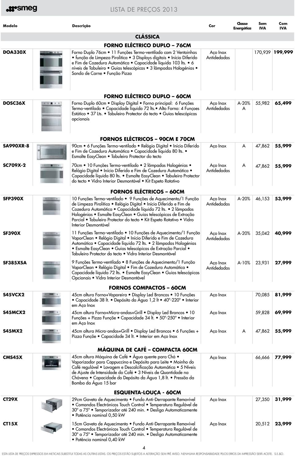 6 níveis de Tabuleiro Guias telescópicas 3 lâmpadas Halogénias Sonda de Carne Função Pizza 170,939 199,999 FORNO Eléctrico DUPLO 60CM Forno Duplo 60cm Display Digital Forno principal: 6 Funções