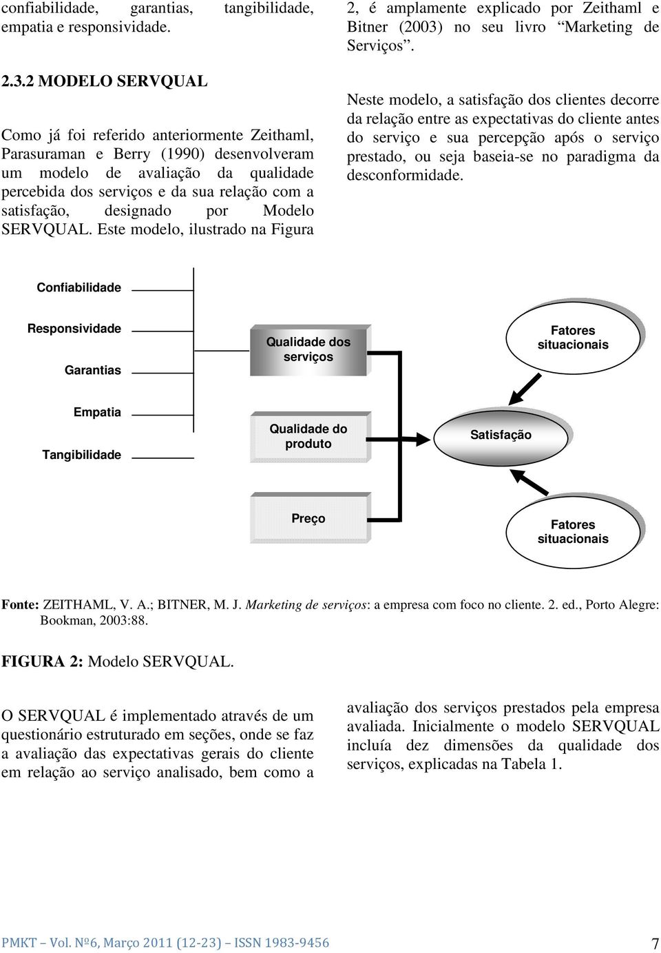 designado por Modelo SERVQUAL. Este modelo, ilustrado na Figura 2, é amplamente explicado por Zeithaml e Bitner (2003) no seu livro Marketing de Serviços.