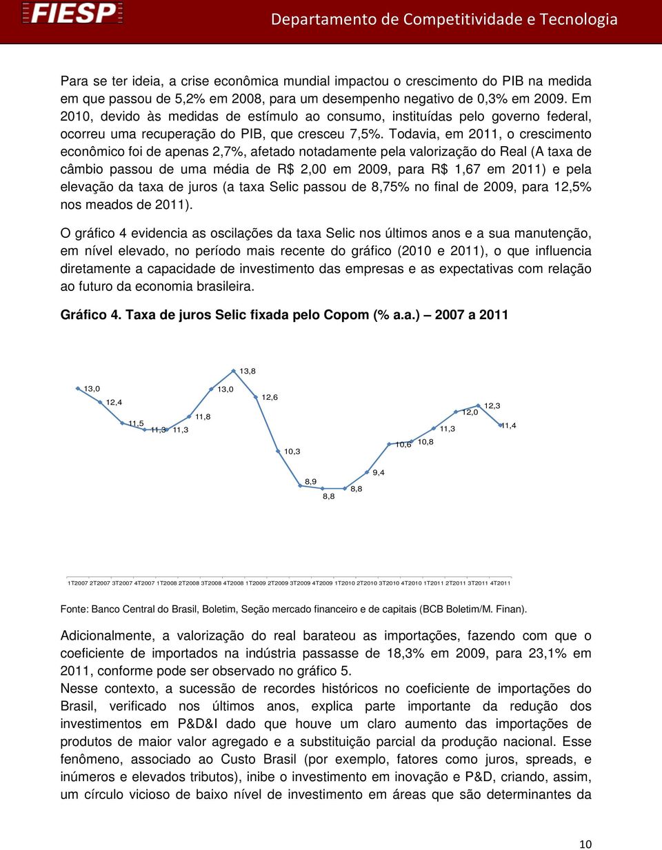 Todavia, em 2011, o crescimento econômico foi de apenas 2,7%, afetado notadamente pela valorização do Real (A taxa de câmbio passou de uma média de R$ 2,00 em 2009, para R$ 1,67 em 2011) e pela