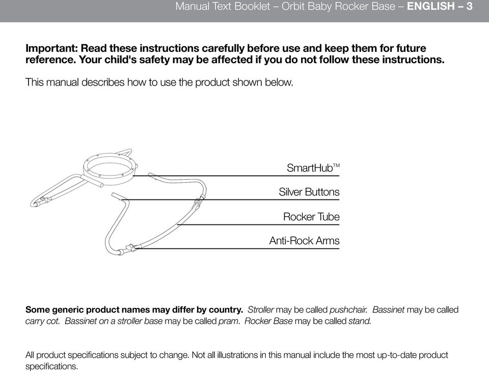 SmartHub TM Silver Buttons Rocker Tube Anti-Rock Arms Some generic product names may differ by country. Stroller may be called pushchair.
