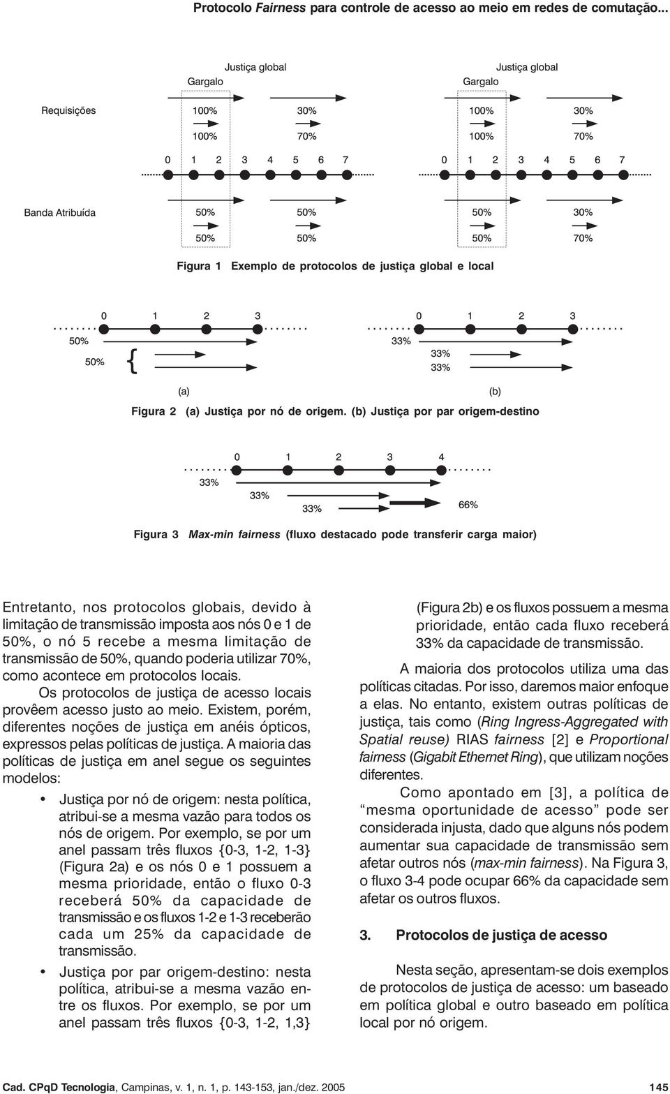de 50%, o nó 5 recebe a mesma limitação de transmissão de 50%, quando poderia utilizar 70%, como acontece em protocolos locais. Os protocolos de justiça de acesso locais provêem acesso justo ao meio.