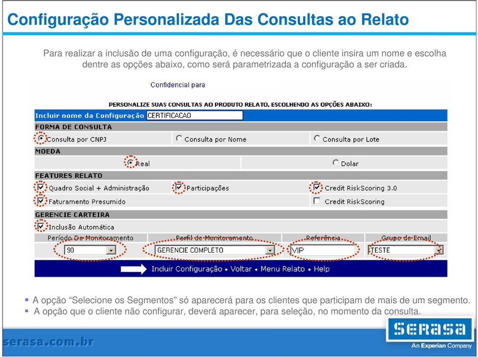 configuração a ser criada.