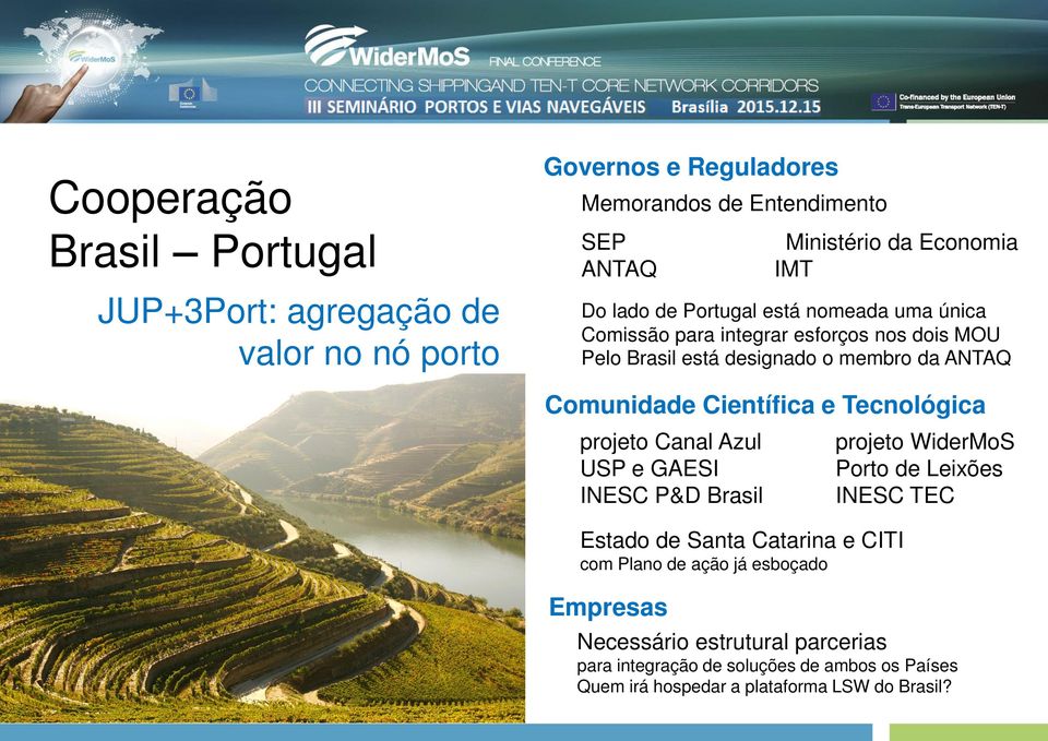 Científica e Tecnológica projeto Canal Azul USP e GAESI INESC P&D Brasil projeto WiderMoS Porto de Leixões INESC TEC Estado de Santa Catarina e CITI com