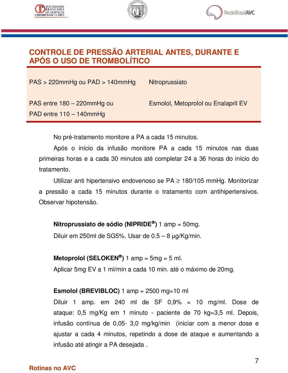 Após o início da infusão monitore PA a cada 15 minutos nas duas primeiras horas e a cada 30 minutos até completar 24 a 36 horas do início do tratamento.