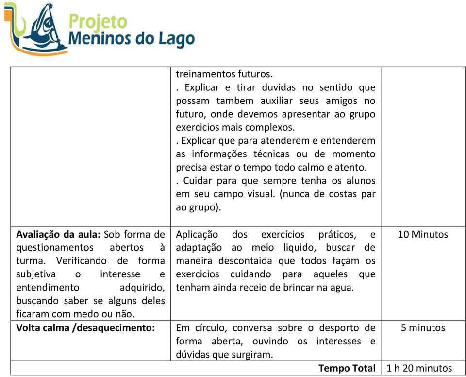 (nunca de costas par ao grupo). questionamentos abertos à turma. Verificando de forma subjetiva o interesse e entendimento adquirido, buscando saber se alguns deles ficaram com medo ou não.