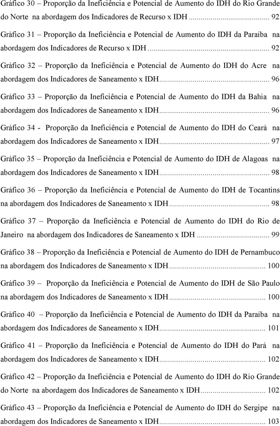 .. 92 Gráfico 32 Proporção da Ineficiência e Potencial de Aumento do IDH do Acre na abordagem dos Indicadores de Saneamento x IDH.