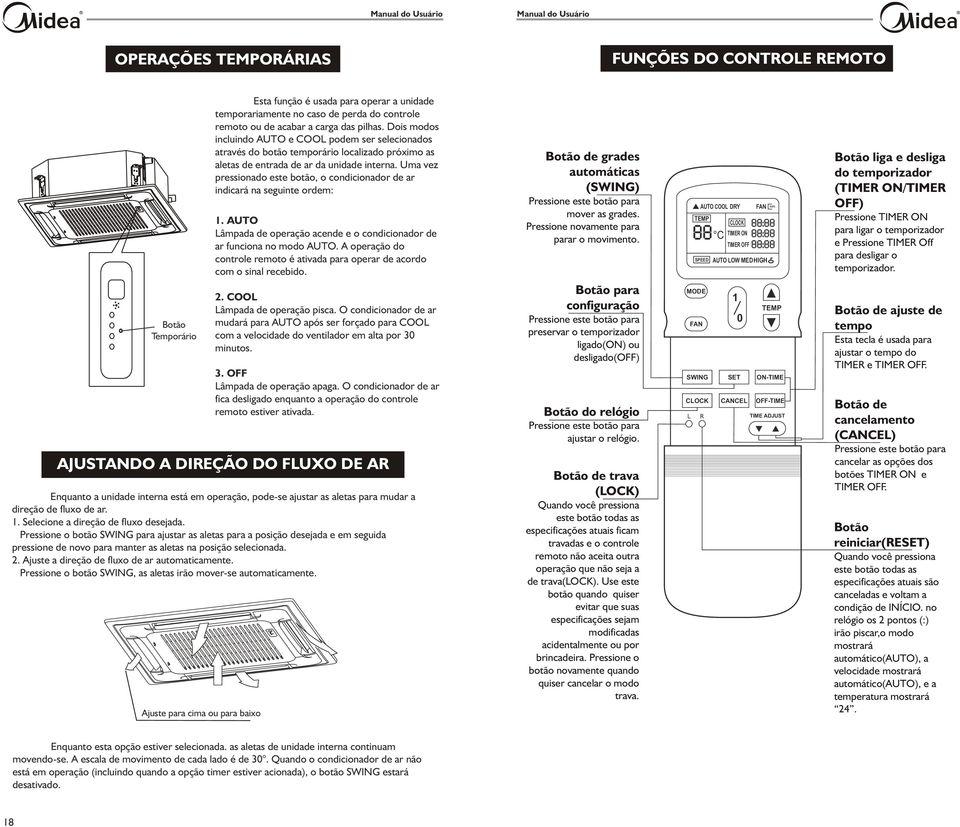 Uma vez pressionado este botão, o condicionador de ar indicará na seguinte ordem:. AUTO Lâmpada de operação acende e o condicionador de ar funciona no modo AUTO.