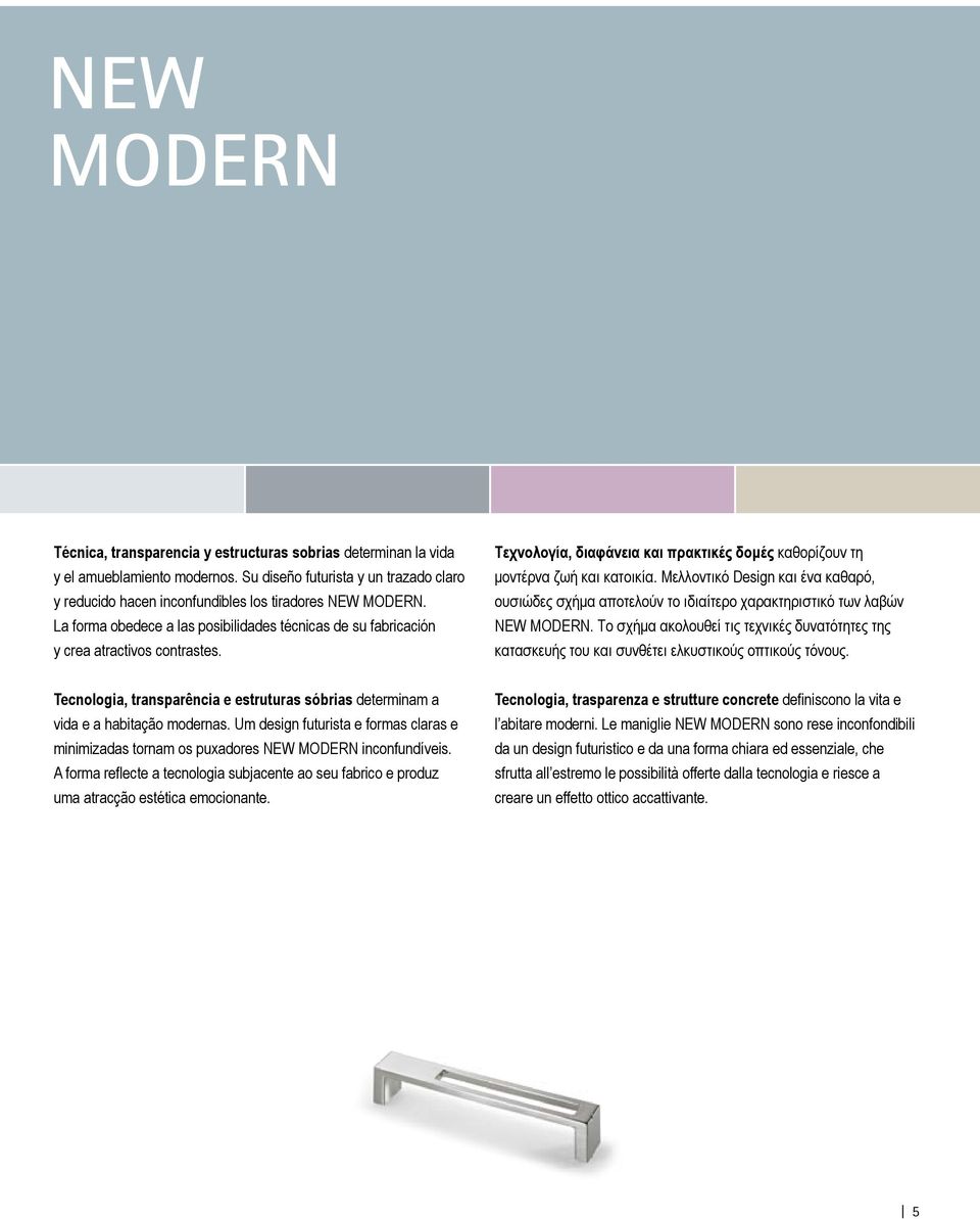 Μελλοντικό Design και ένα καθαρό, ουσιώδες σχήμα αποτελούν το ιδιαίτερο χαρακτηριστικό των λαβών NEW MODERN.
