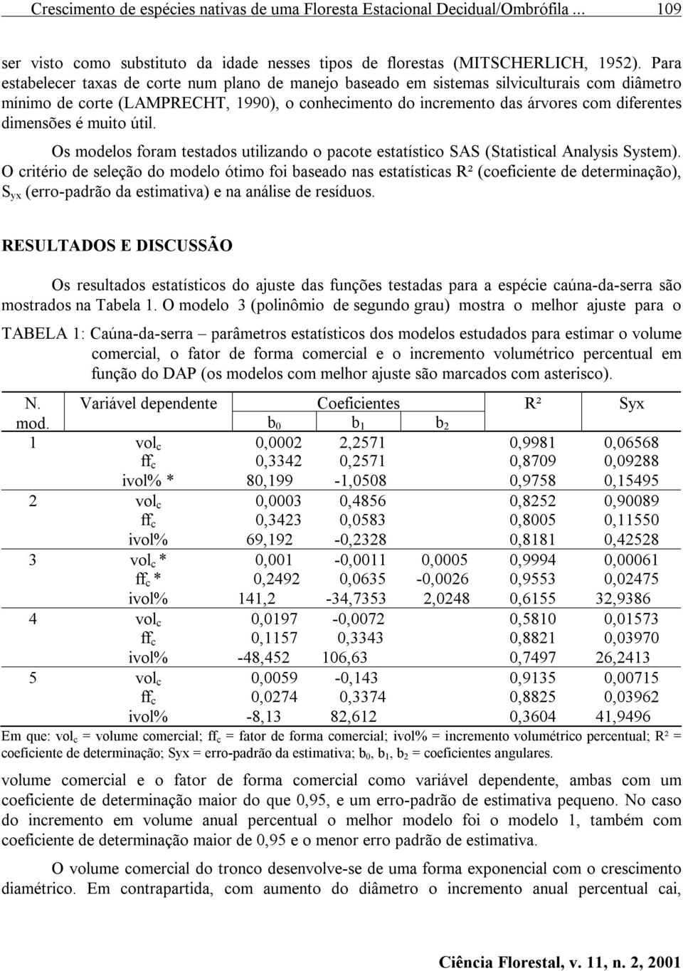 dimensões é muito útil. Os modelos foram testados utilizando o pacote estatístico SAS (Statistical Analysis System).