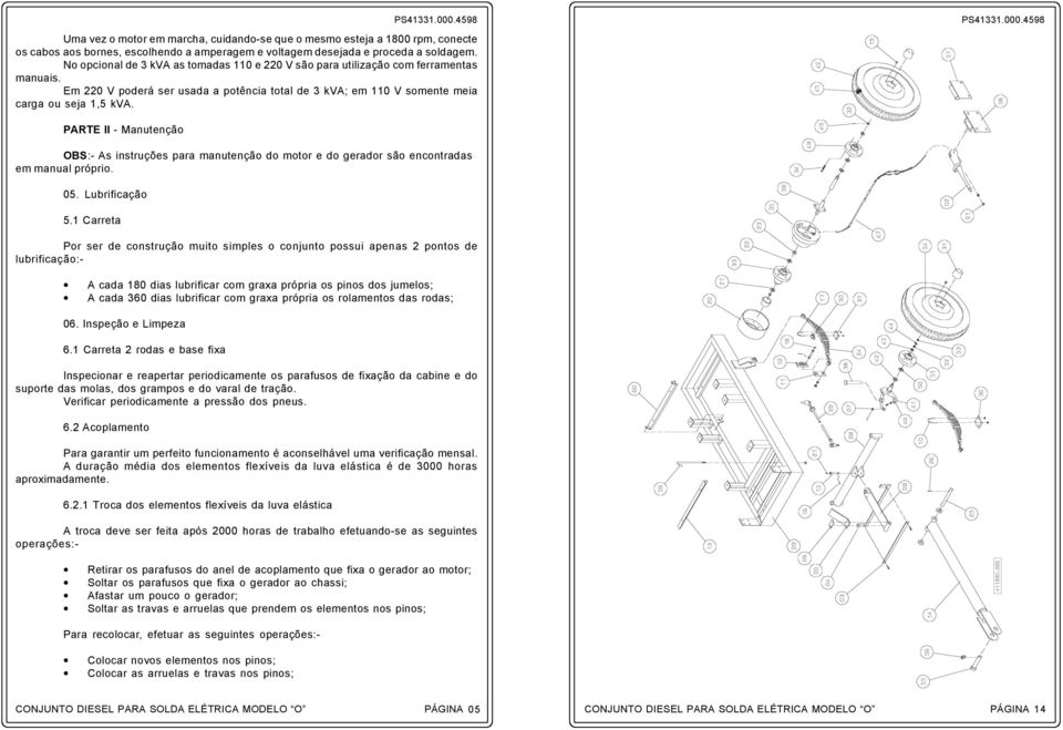 PARTE II - Manutenção OBS:- As instruções para manutenção do motor e do gerador são encontradas em manual próprio. 05. Lubrificação 5.