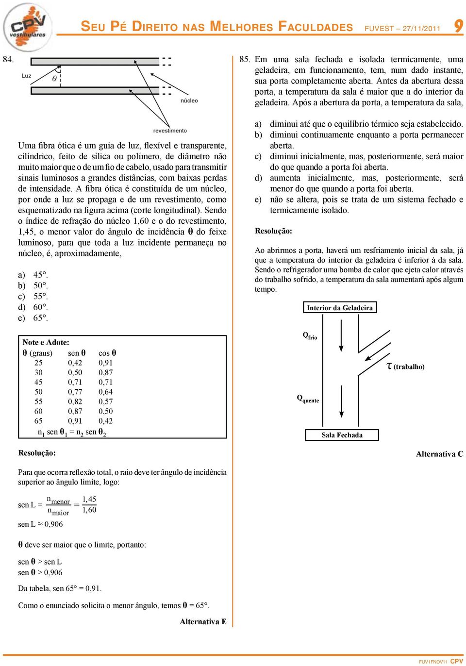 Após a abertura da porta, a temperatura da sala, Uma fibra ótica é um guia de luz, flexível e transparente, cilíndrico, feito de sílica ou polímero, de diâmetro não muito maior que o de um fio de