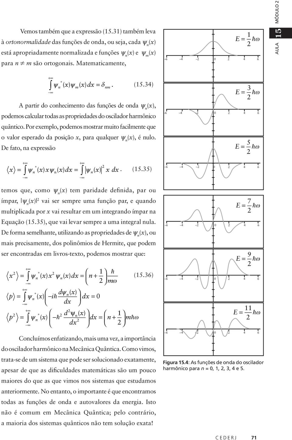 34) E 3 hω A partir do cohecimeto das fuções de oda ψ (x), podemos calcular todas as propriedades do oscilador harmôico quâtico.