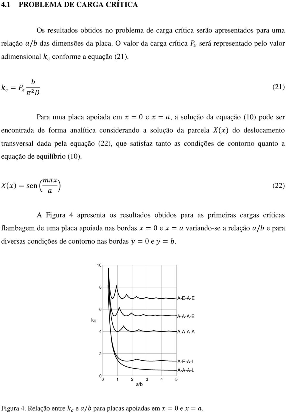 = (21) Para uma placa apoiada em =0 e =, a solução da equação (10) pode ser encontrada de forma analítica considerando a solução da parcela do deslocamento transversal dada pela equação (22), que