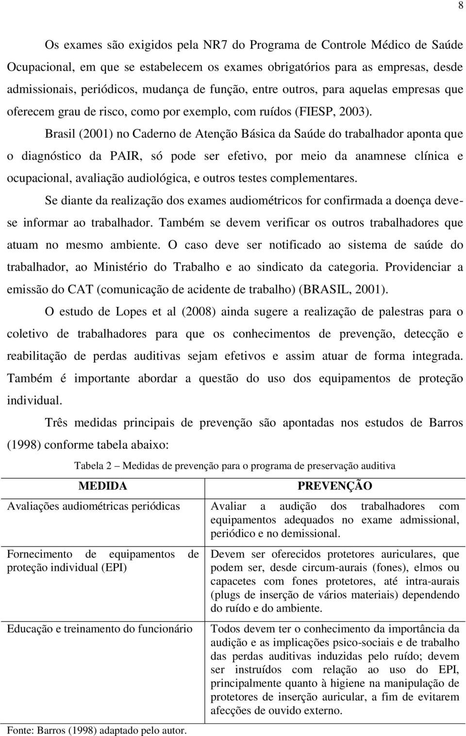 Brasil (2001) no Caderno de Atenção Básica da Saúde do trabalhador aponta que o diagnóstico da PAIR, só pode ser efetivo, por meio da anamnese clínica e ocupacional, avaliação audiológica, e outros