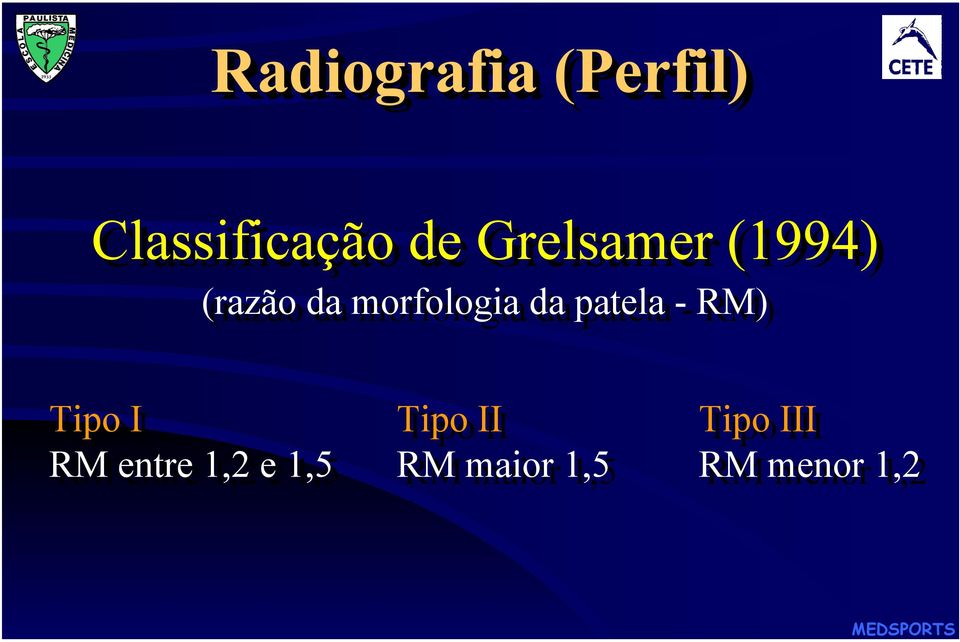 patela - RM) Tipo I RM entre 1,2 e 1,5