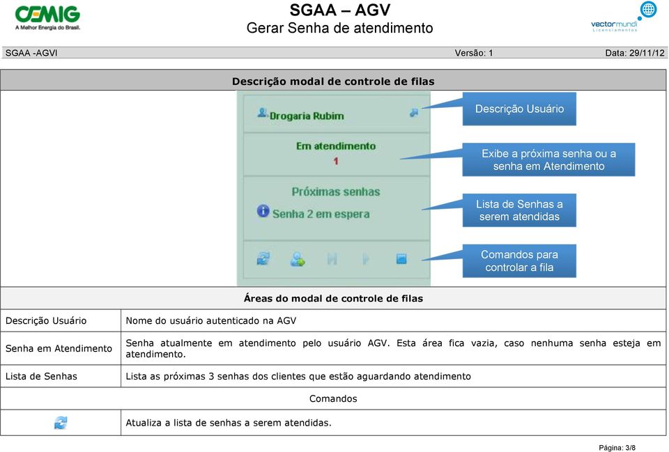 na AGV Senha em Atendimento Senha atualmente em atendimento pelo usuário AGV. Esta área fica vazia, caso nenhuma senha esteja em atendimento.