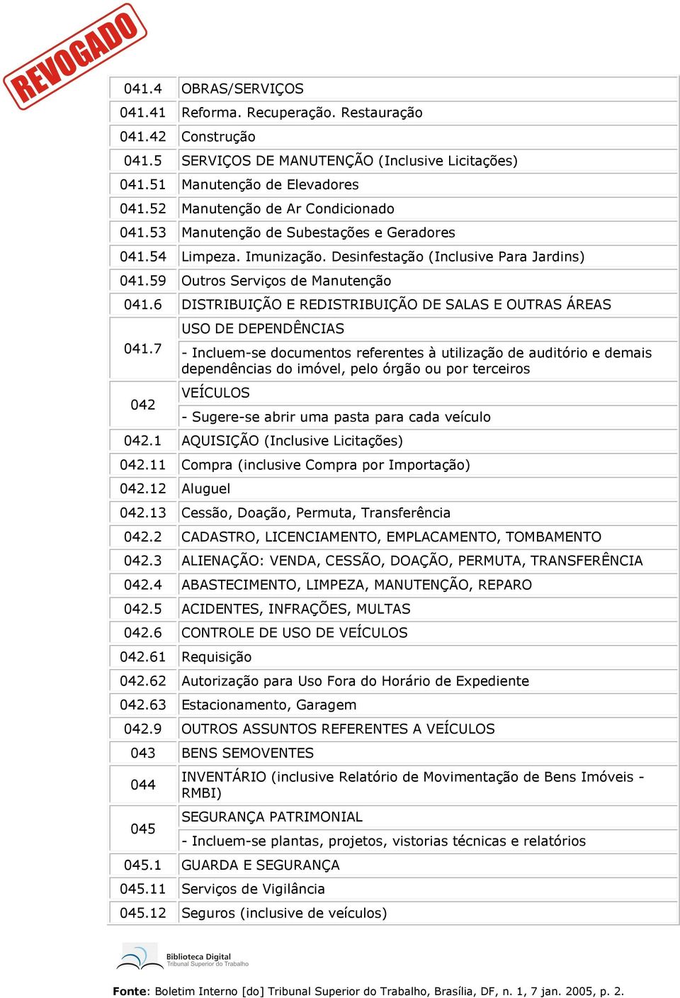 7 042 USO DE DEPENDÊNCIAS - Inclum-s documntos rfrnts à utilização d auditório dmais dpndências do imóvl, plo órgão ou por trciros VEÍCULOS - Sugr-s abrir uma pasta para cada vículo 042.