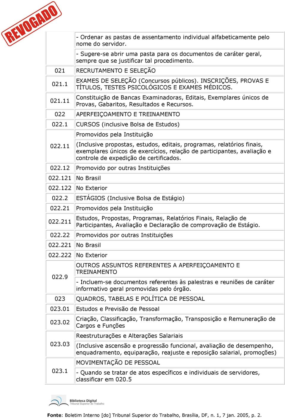 Constituição d Bancas Examinadoras, Editais, Exmplars únicos d Provas, Gabaritos, Rsultados Rcursos. 022 APERFEIÇOAMENTO E TREINAMENTO 022.1 CURSOS (inclusiv Bolsa d Estudos) 022.