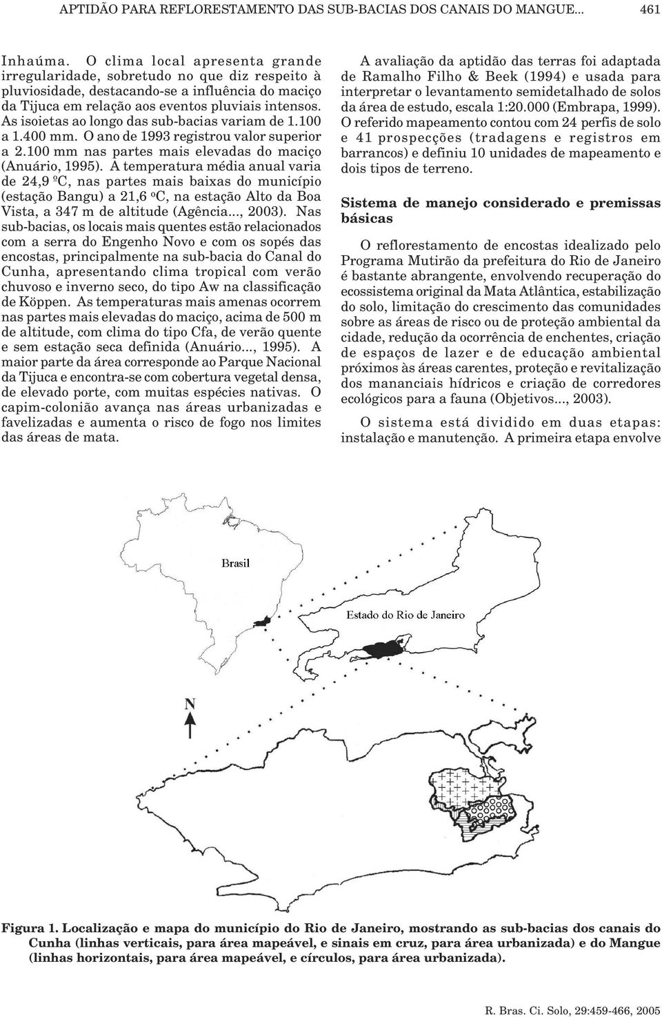 As isoietas ao longo das sub-bacias variam de 1.100 a 1.400 mm. O ano de 1993 registrou valor superior a 2.100 mm nas partes mais elevadas do maciço (Anuário, 1995).