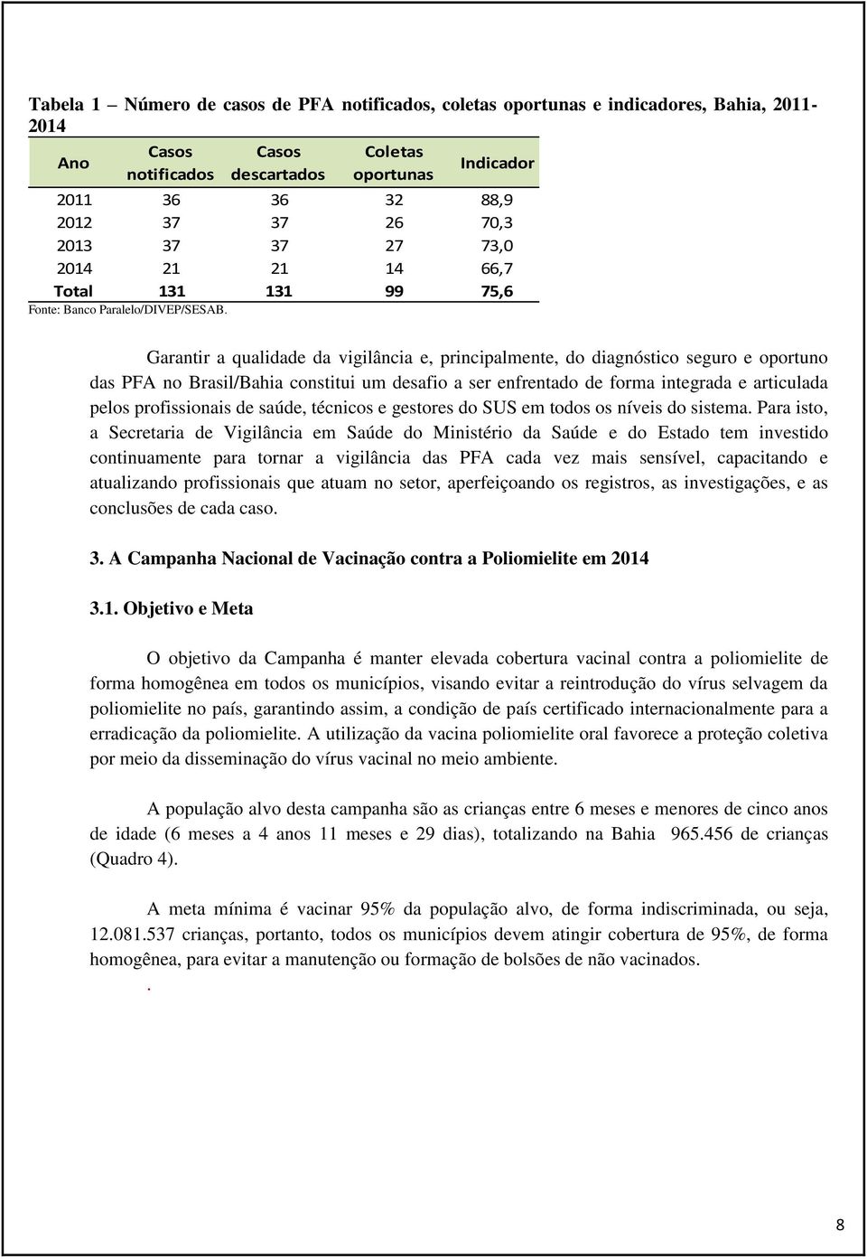 Garantir a qualidade da vigilância e, principalmente, do diagnóstico seguro e oportuno das PFA no Brasil/Bahia constitui um desafio a ser enfrentado de forma integrada e articulada pelos