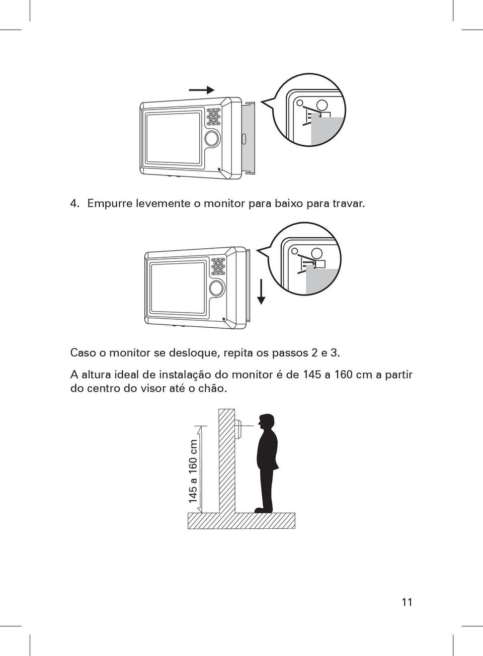 A altura ideal de instalação do monitor é de 145 a 160