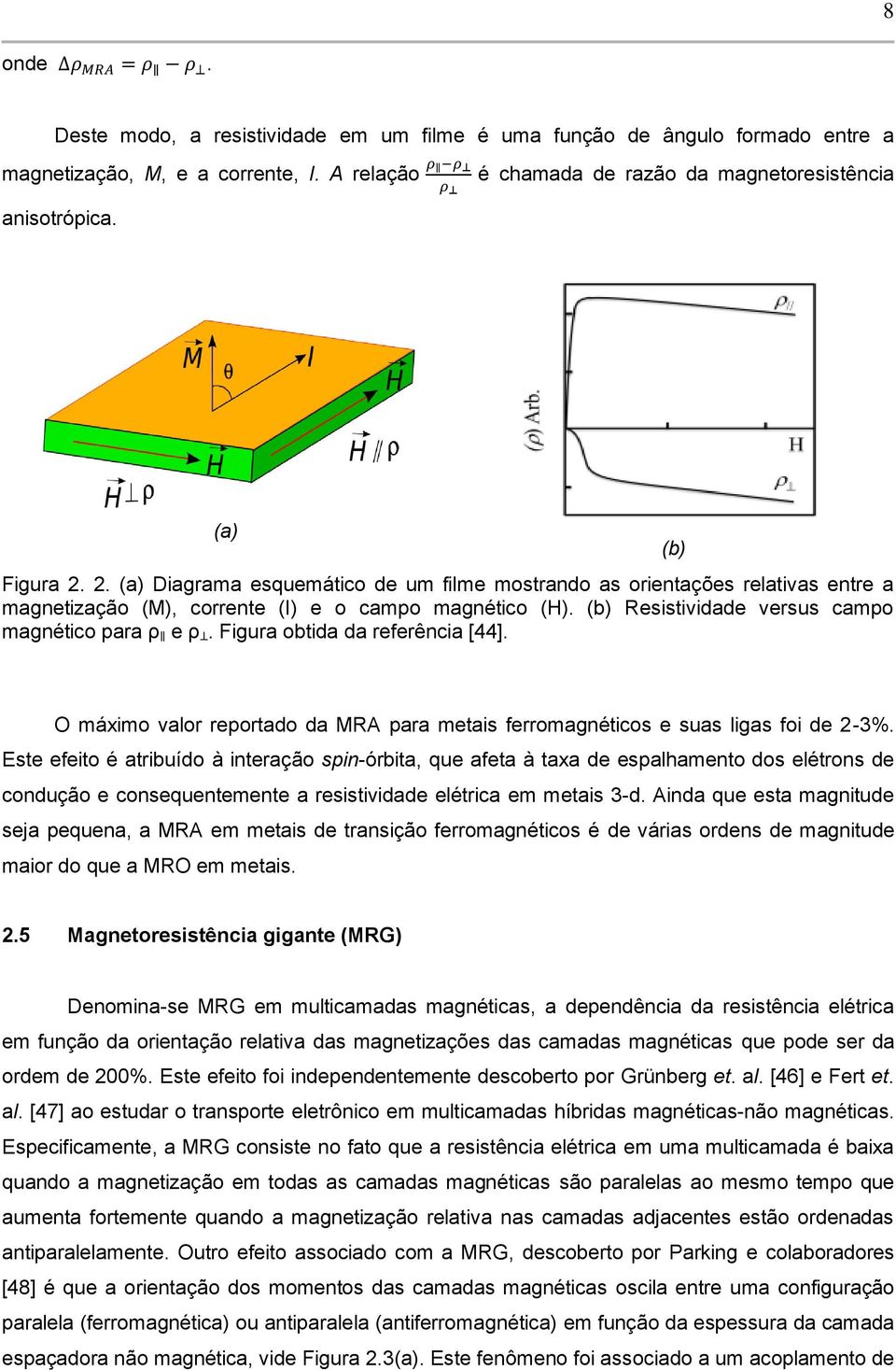 Figura obtida da referência [44]. (b) O máximo valor reportado da MRA para metais ferromagnéticos e suas ligas foi de 2-3%.