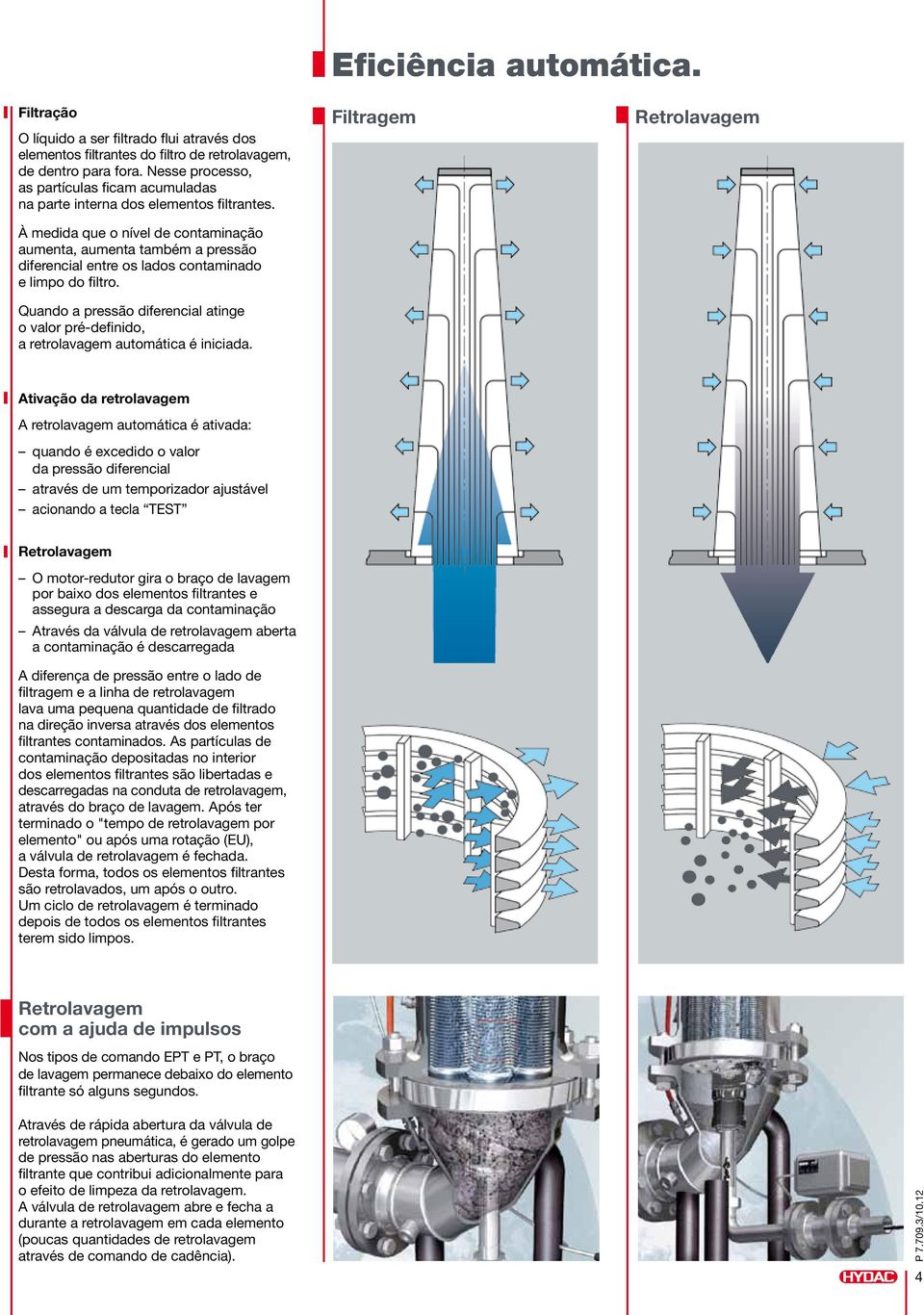 À medida que o nível de contaminação aumenta, aumenta também a pressão diferencial entre os lados contaminado e limpo do filtro.