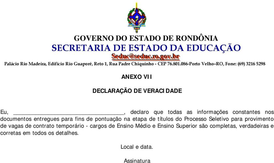 Seletivo para provimento de vagas de contrato temporário - cargos de Ensino Médio e