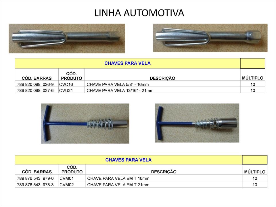 13/16" - 21mm 10 BARRAS CHAVES PARA VELA 789 876 543 979-0 CVM01 CHAVE