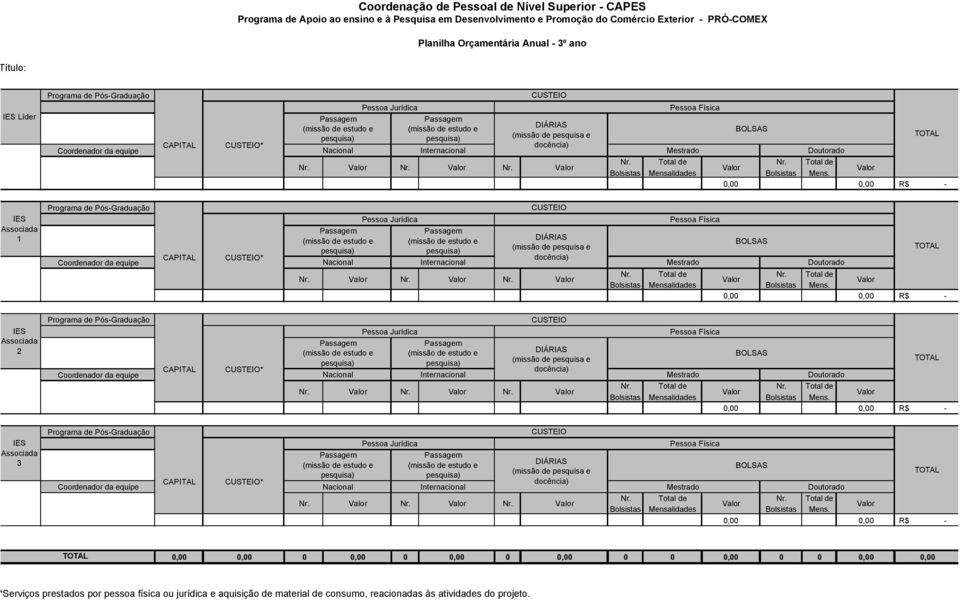 Mensalidades 2 * Nacional Internacional Mestrado Doutorado Mensalidades 3 * Nacional Internacional Mestrado Mensalidades Doutorado Mens.