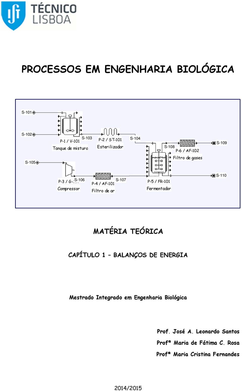 Filtro de ar P-5 / FR-11 Fermentador S-11 MATÉRIA TEÓRIA APÍTULO 1 BALANÇOS DE ENERGIA Mestrado