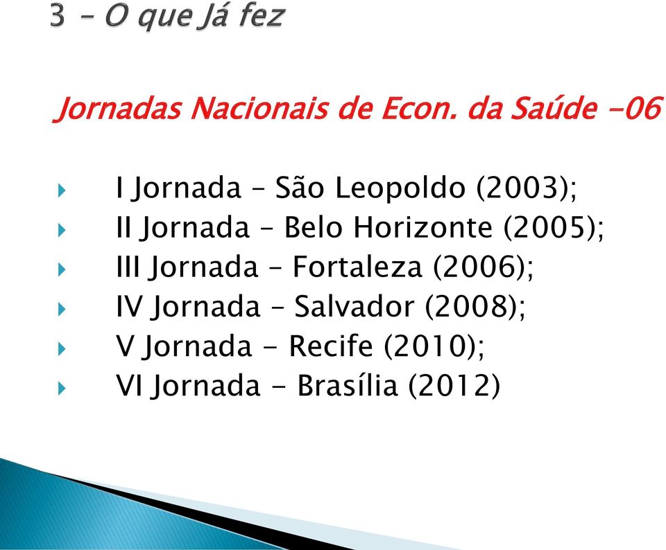 Belo Horizonte (2005); III Jornada Fortaleza (2006);