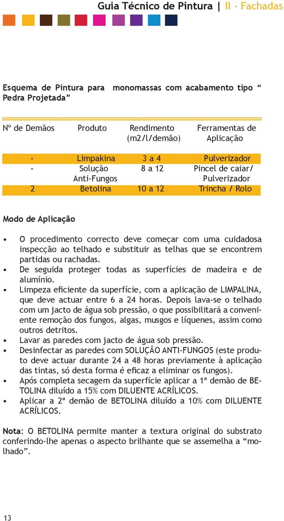 partidas ou rachadas. De seguida proteger todas as superfícies de madeira e de alumínio. Limpeza eficiente da superfície, com a aplicação de LIMPALINA, que deve actuar entre 6 a 24 horas.