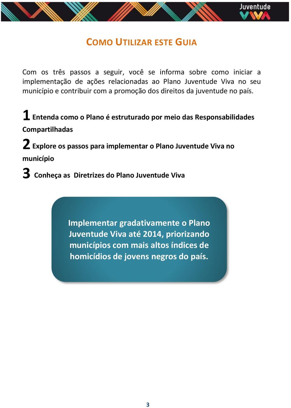 1 Entenda como o Plano é estruturado por meio das Responsabilidades Compartilhadas 2 Explore os passos para implementar o Plano Juventude Viva no