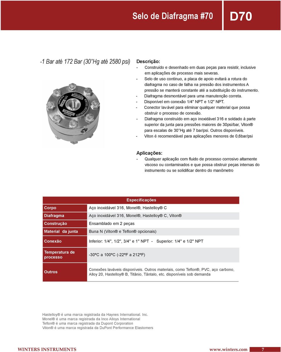 - Diafragma desmontável para uma manutenção correta. - Disponível em conexão 1/4" NPT e 1/2" NPT. - Conector lavável para eliminar qualquer material que possa obstruir o processo de conexão.