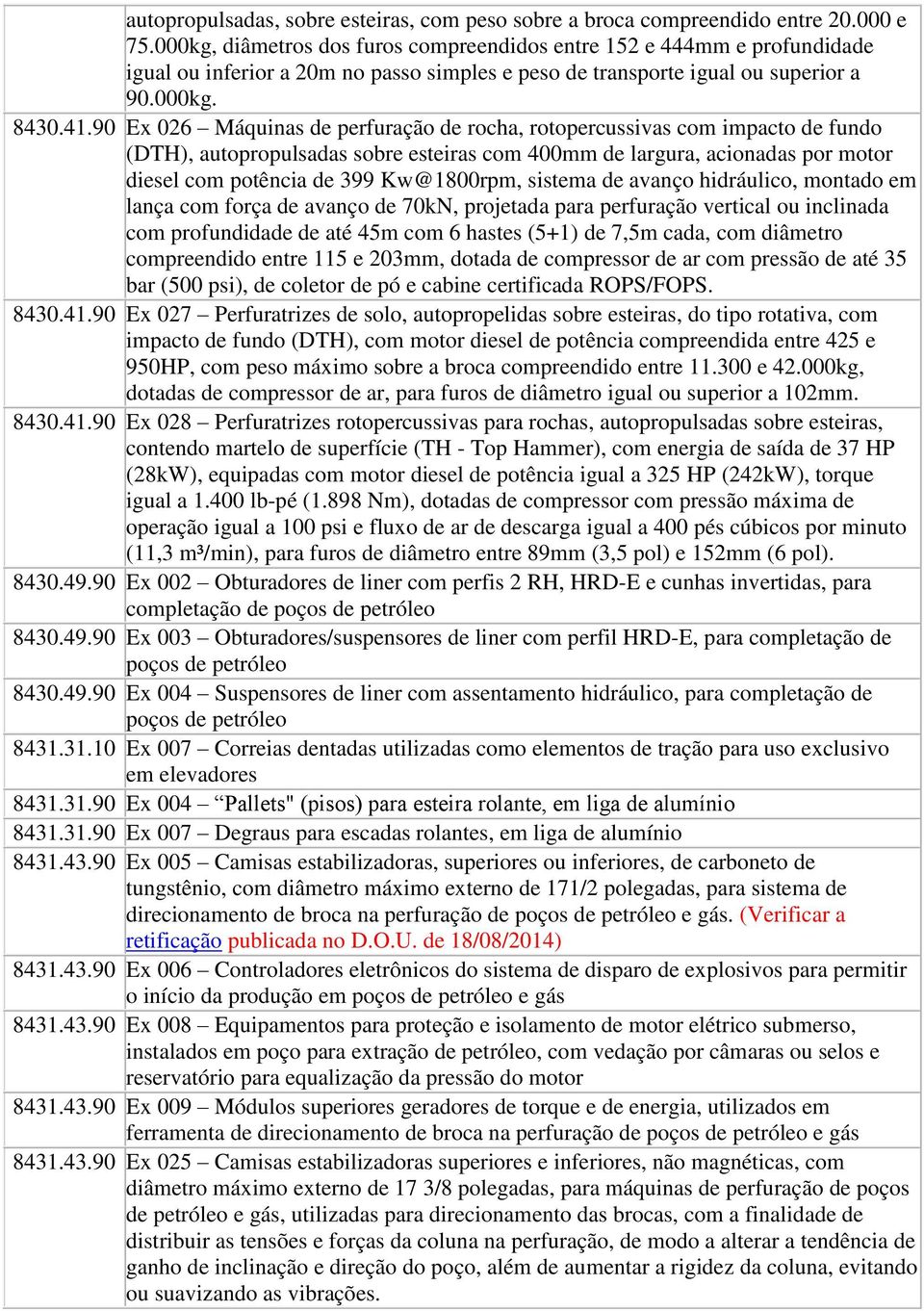 90 Ex 026 Máquinas de perfuração de rocha, rotopercussivas com impacto de fundo (DTH), autopropulsadas sobre esteiras com 400mm de largura, acionadas por motor diesel com potência de 399 Kw@1800rpm,