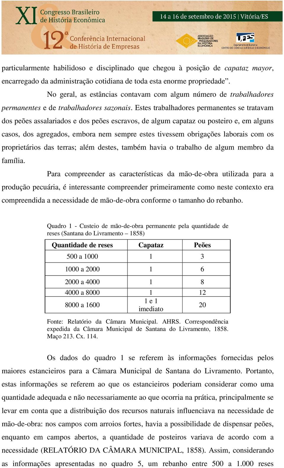 Estes trabalhadores permanentes se tratavam dos peões assalariados e dos peões escravos, de algum capataz ou posteiro e, em alguns casos, dos agregados, embora nem sempre estes tivessem obrigações