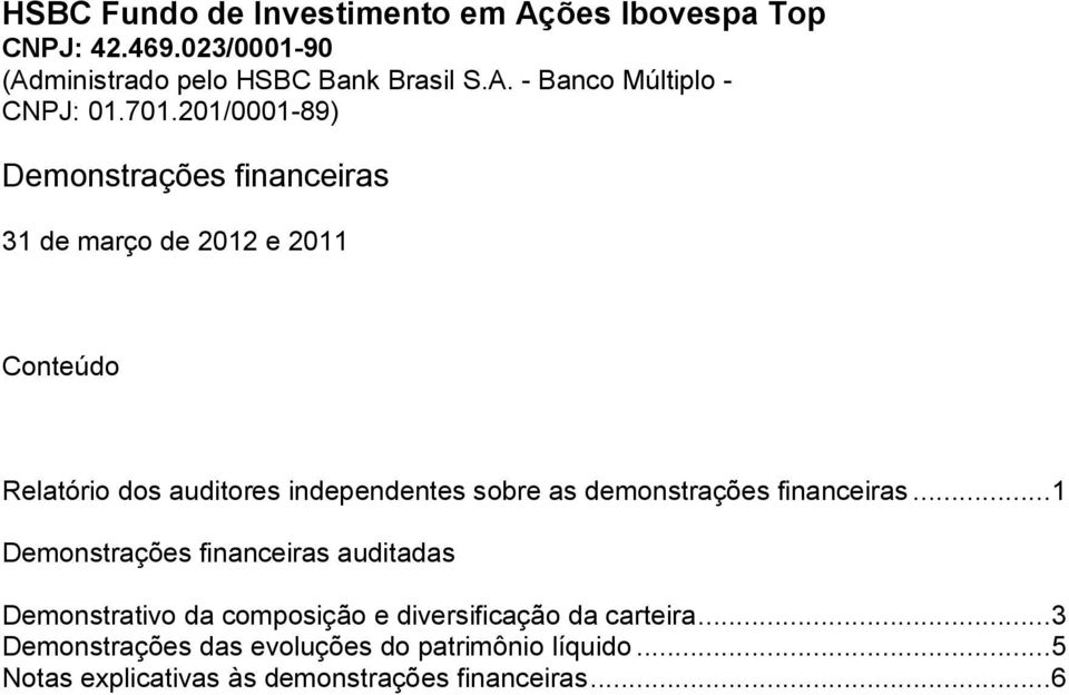 ..1 Demonstrações financeiras auditadas Demonstrativo da composição e