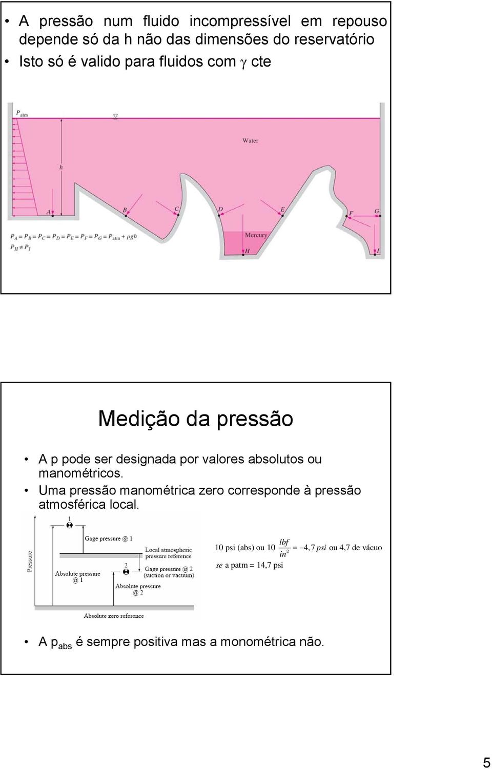 manométricos. Uma pressão manométrica zero corresponde à pressão atmosférica local.