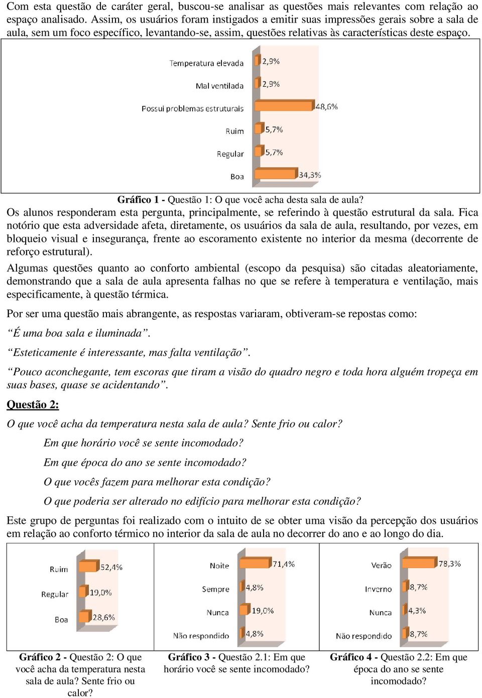 Gráfico 1 - Questão 1: O que você acha desta sala de aula? Os alunos responderam esta pergunta, principalmente, se referindo à questão estrutural da sala.