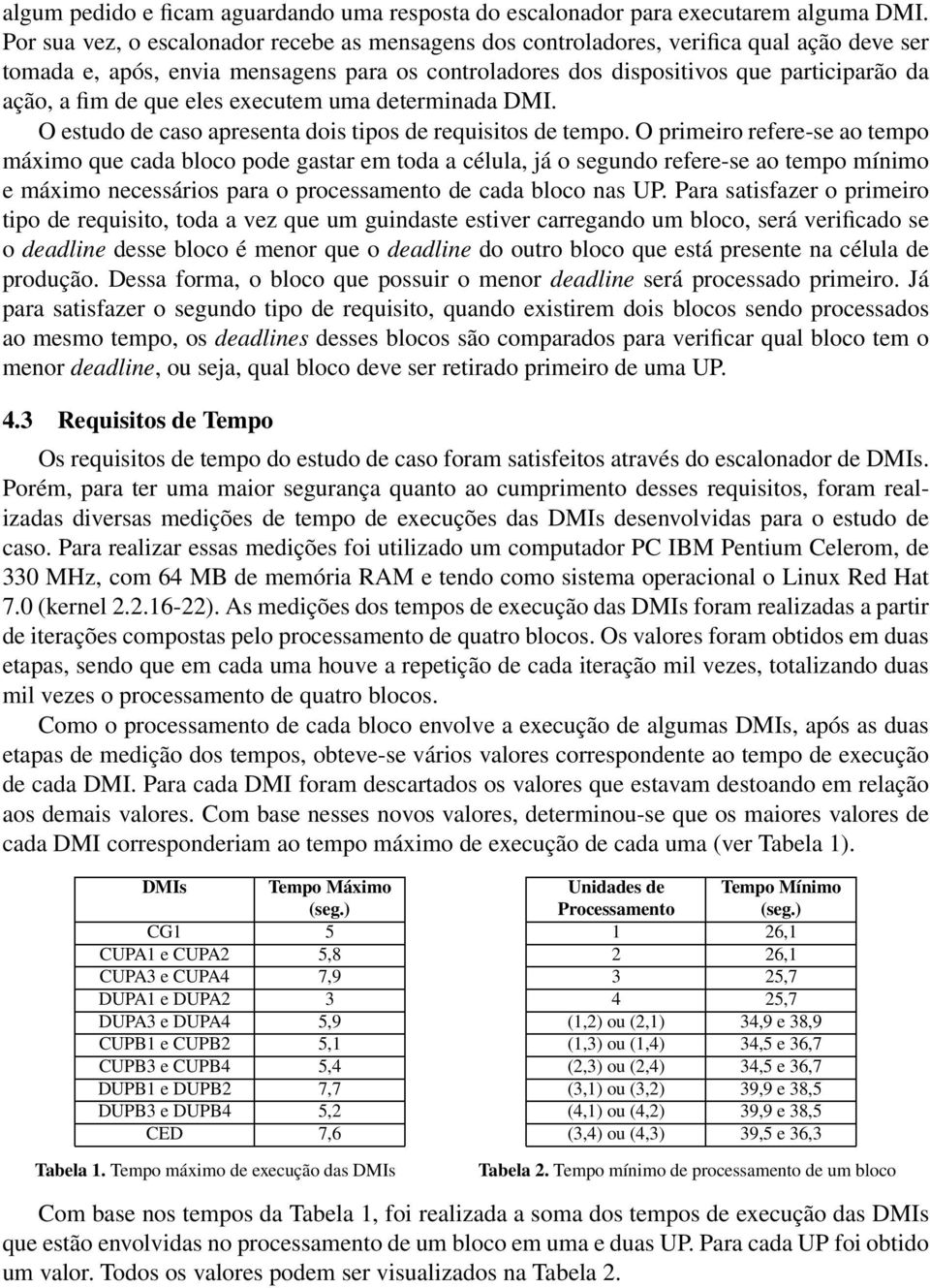 que eles executem uma determinada DMI. O estudo de caso apresenta dois tipos de requisitos de tempo.