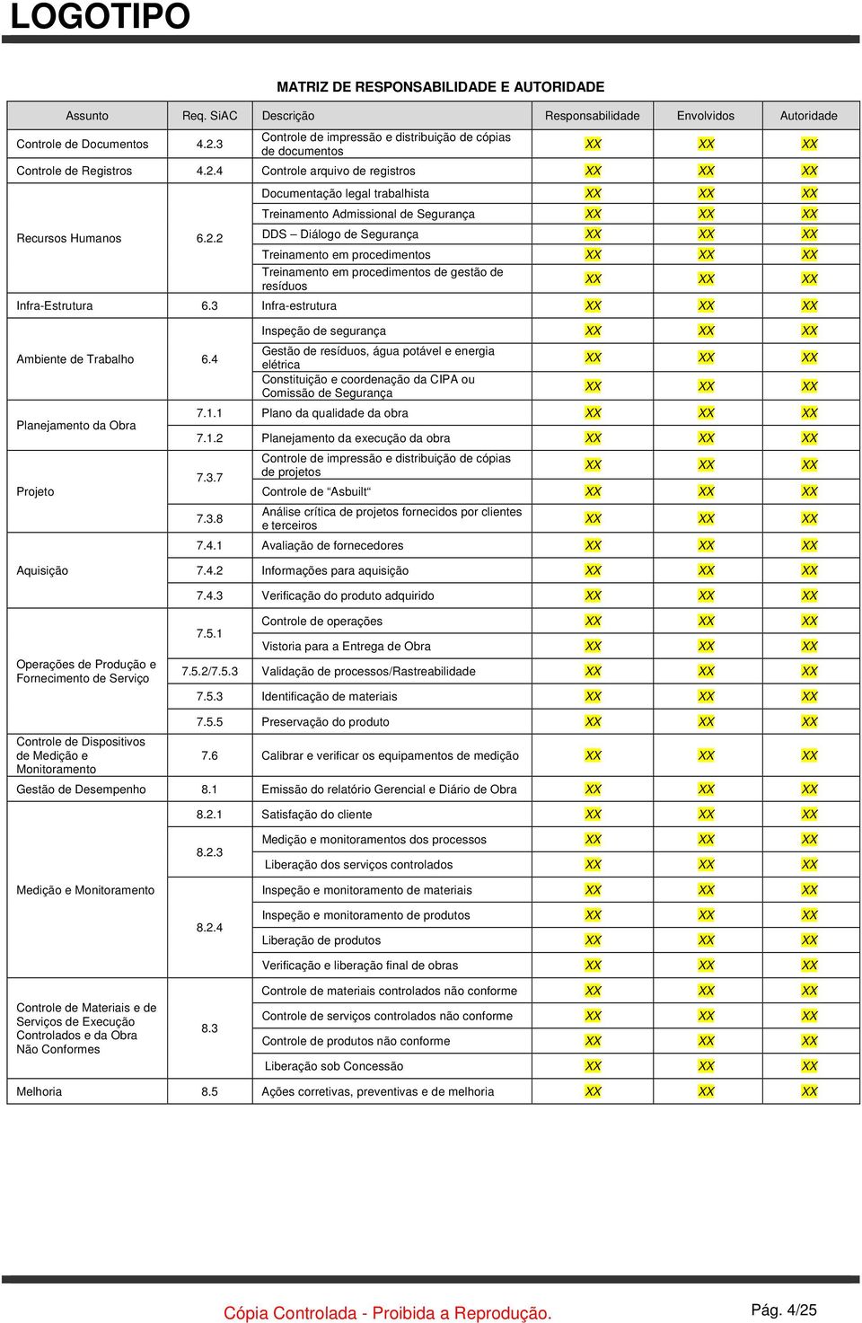 4 Controle arquivo de registros XX XX XX Recursos Humanos 6.2.