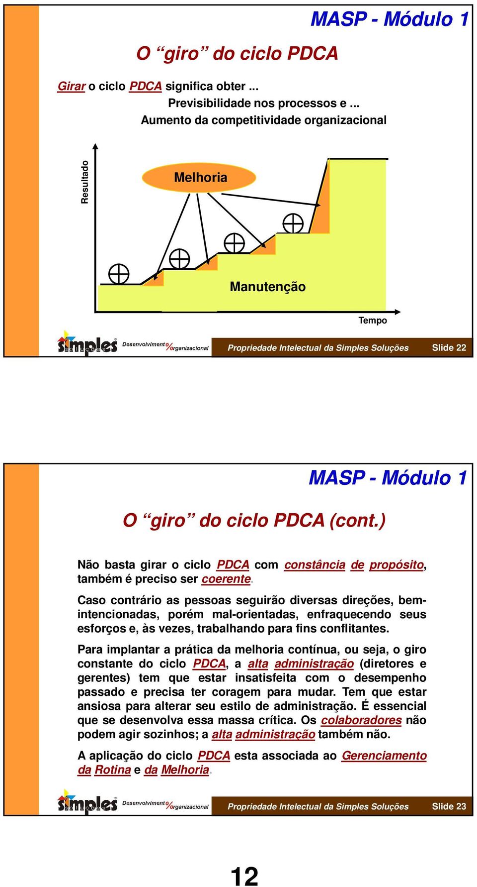 ) Não basta girar o ciclo PDCA com constância de propósito, também é preciso ser coerente.