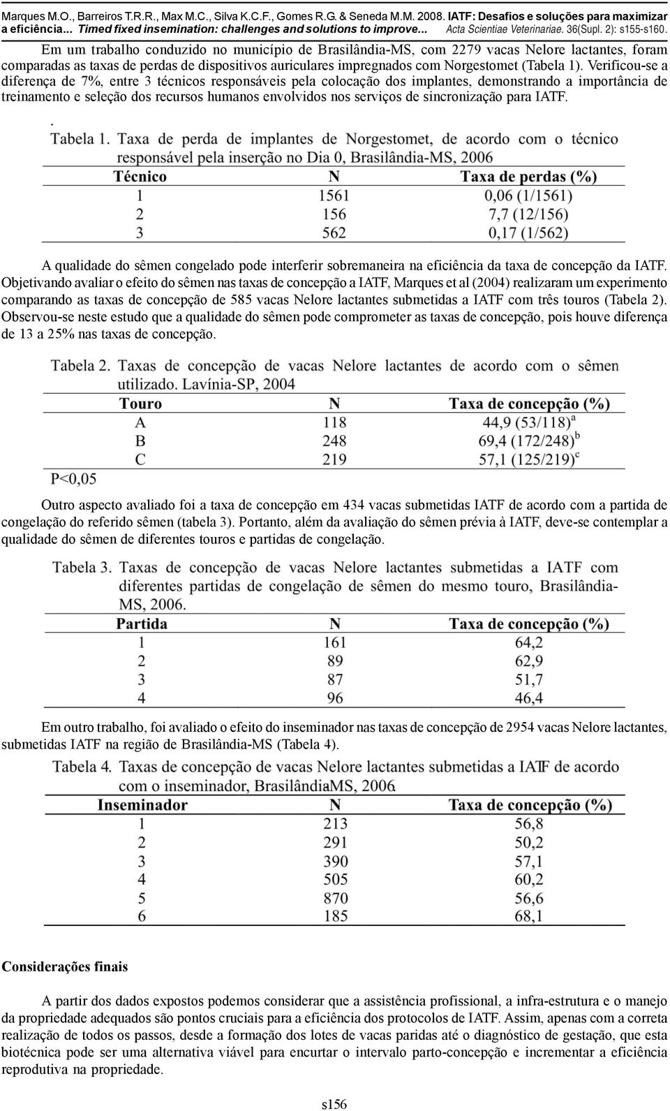 Em um trabalho conduzido no município de Brasilândia-MS, com 2279 vacas Nelore lactantes, foram comparadas as taxas de perdas de dispositivos auriculares impregnados com Norgestomet (Tabela 1).