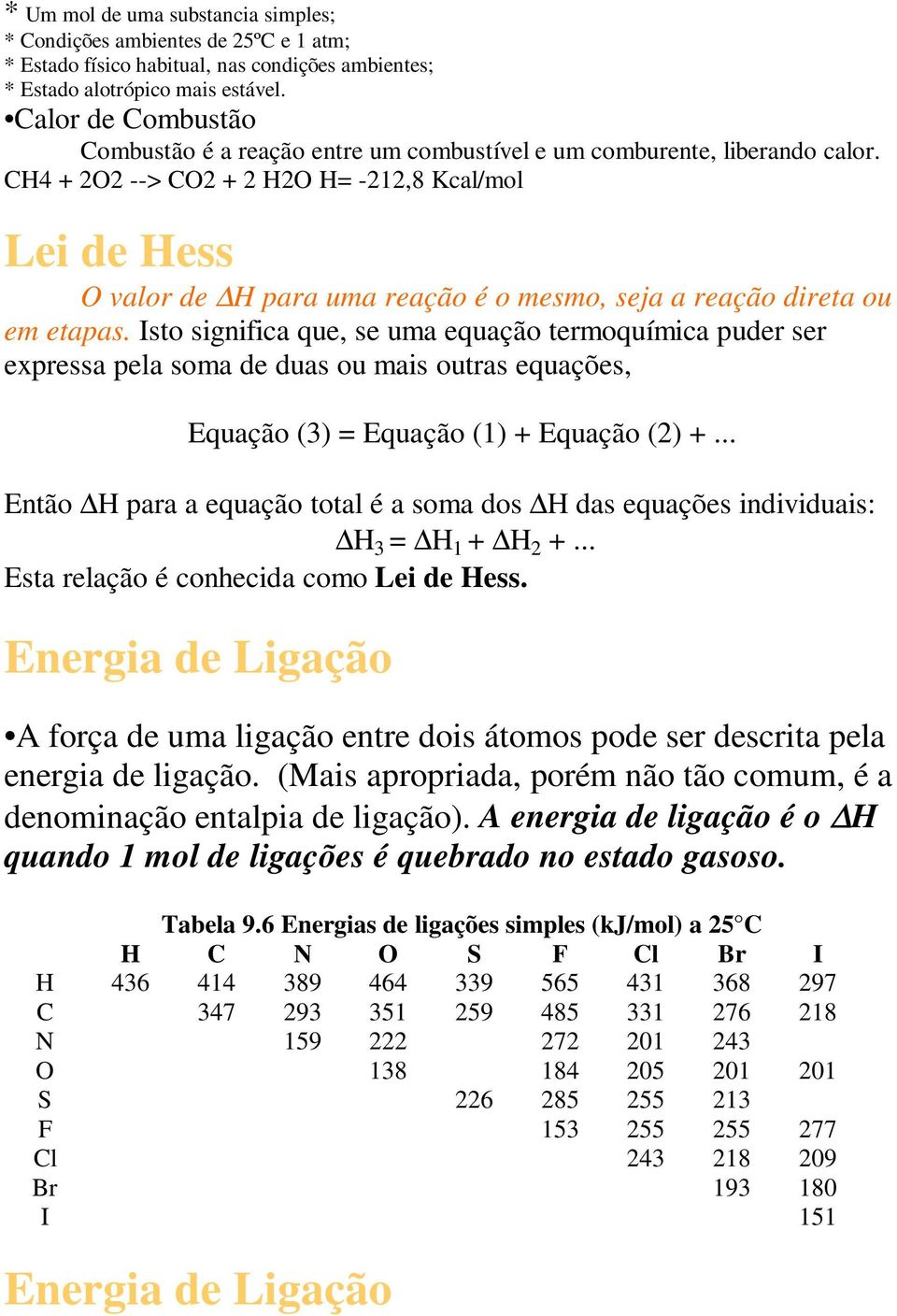 CH4 + O --> CO + HO H= -,8 Kcal/mol Le de Hess O valor de H para uma reação é o mesmo, seja a reação dreta ou em etapas.