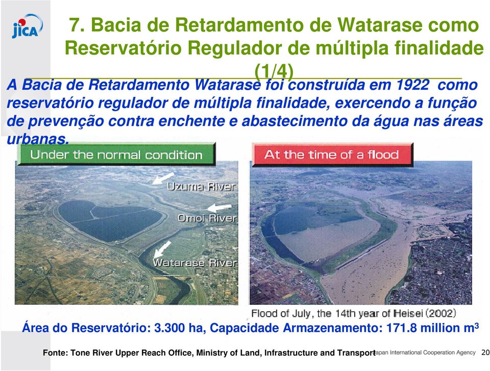 função de prevenção contra enchente e abastecimento da água nas áreas urbanas. Área do Reservatório: 3.